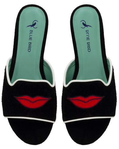 Red Lipstick Black Flat Slide - Blue Bird Shoes 