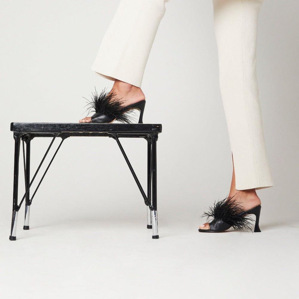 Feathers Black Mules
