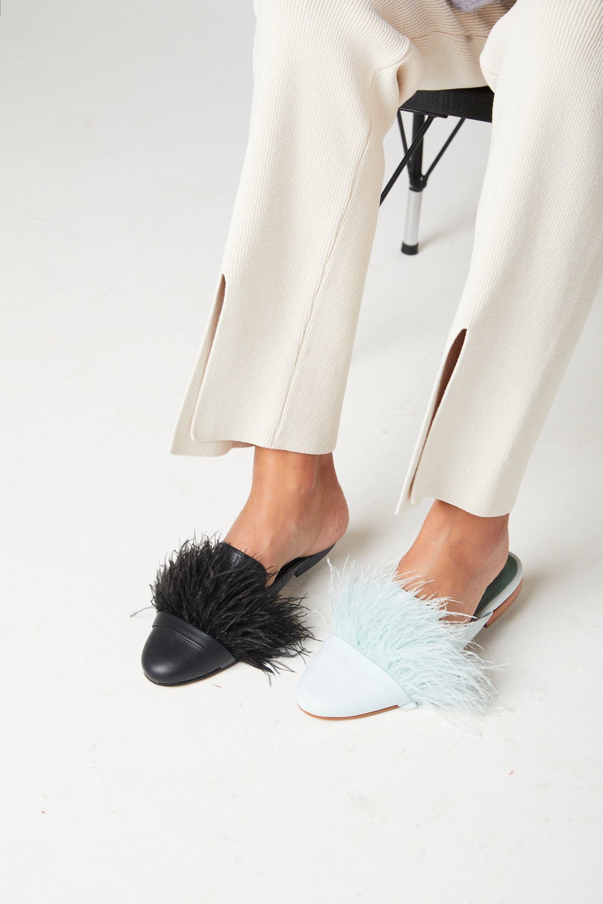 Feathers Black Loafer Mules