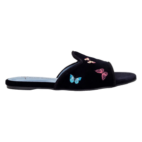 Butterflies Black Flat Slide - Blue Bird Shoes 