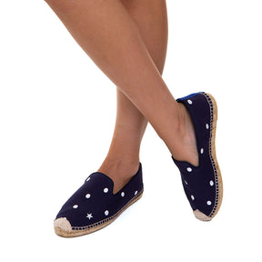 Polka Dots Dark Blue Espadrilles - Blue Bird Shoes 