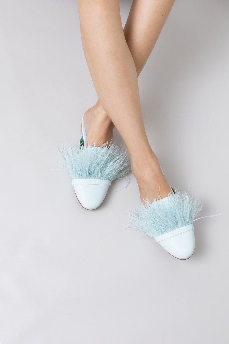 Feathers Light Blue Loafer Mules