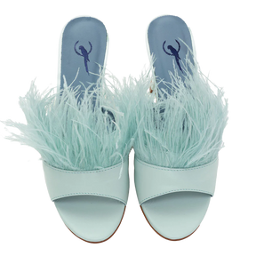 Feathers Light Blue Mules - Blue Bird Shoes 