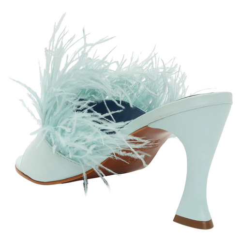 Feathers Light Blue Mules - Blue Bird Shoes 