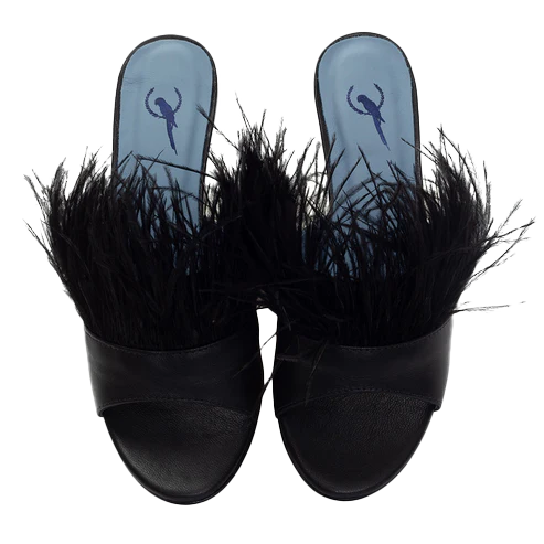 Feathers Black Mules - Blue Bird Shoes 