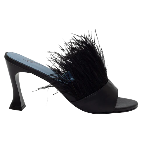 Feathers Black Mules - Blue Bird Shoes 