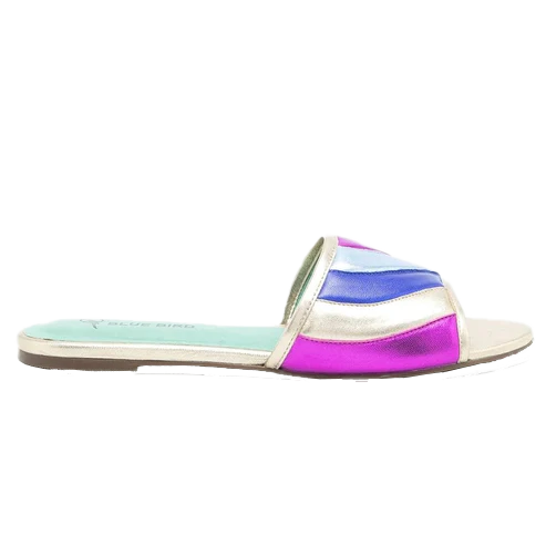 Mixed Colours Flat Slide - Blue Bird Shoes 