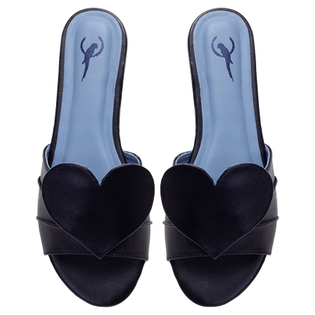 Black Heart Flat Slide - Blue Bird Shoes 