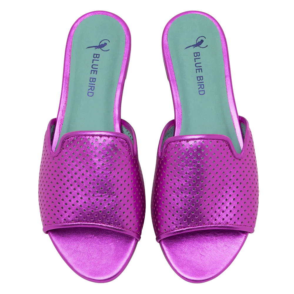 Perforated Metallic Pink Flat Slide - Blue Bird Shoes 