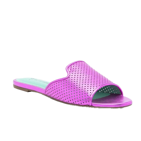 Perforated Metallic Pink Flat Slide - Blue Bird Shoes 