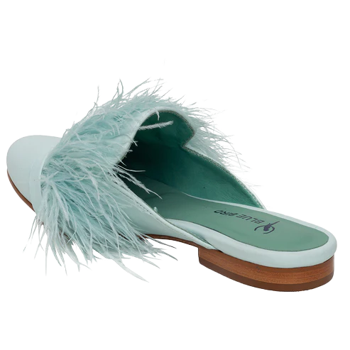 Feathers Light Blue Loafer Mules - Blue Bird Shoes 