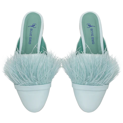 Feathers Light Blue Loafer Mules
