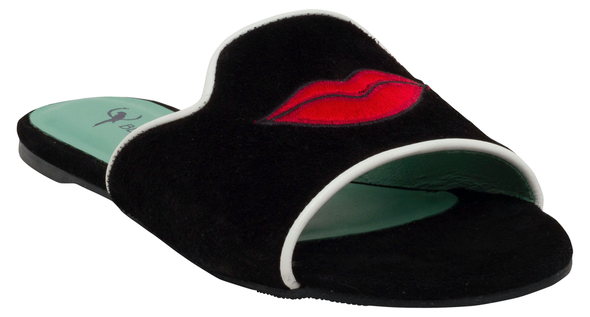 Red Lipstick Black Flat Slide - Blue Bird Shoes 