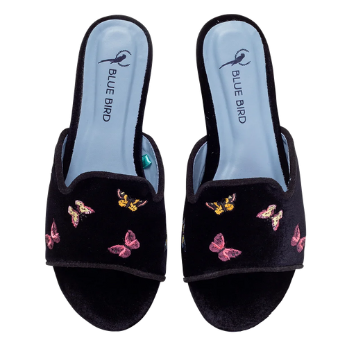 Butterflies Black Flat Slide - Blue Bird Shoes 