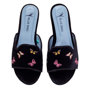 Butterflies Black Flat Slide - Blue Bird Shoes 