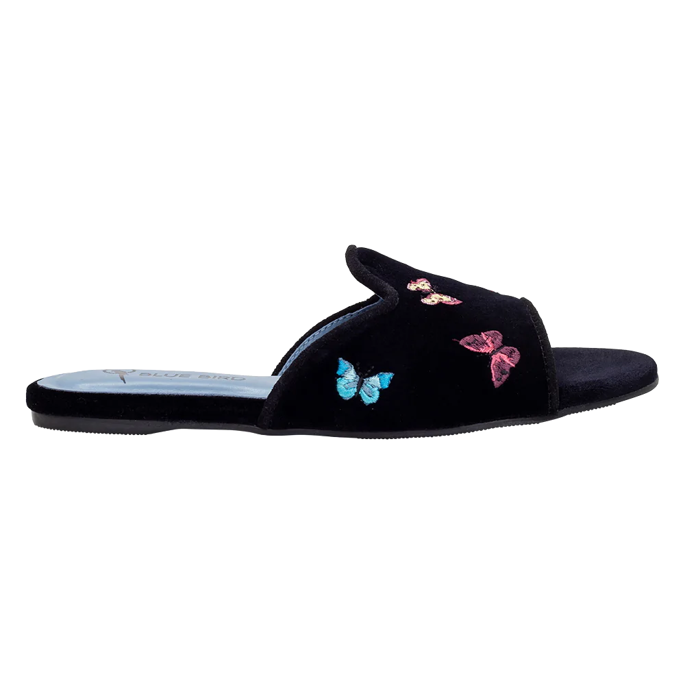 Butterflies Black Flat Slide - Blue Bird Shoes 