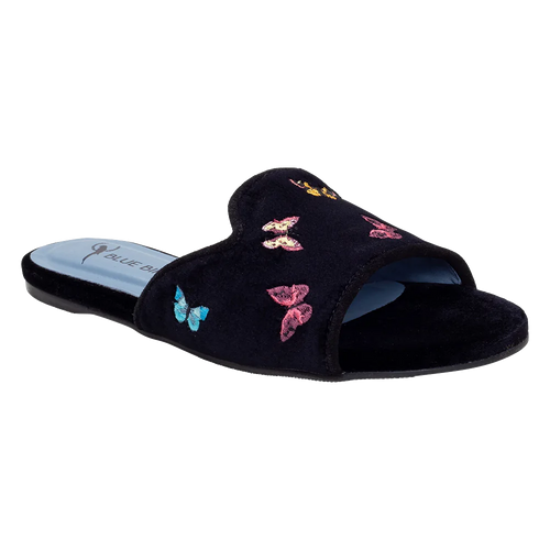 Butterflies Black Flat Slide - Blue Bird Shoes 