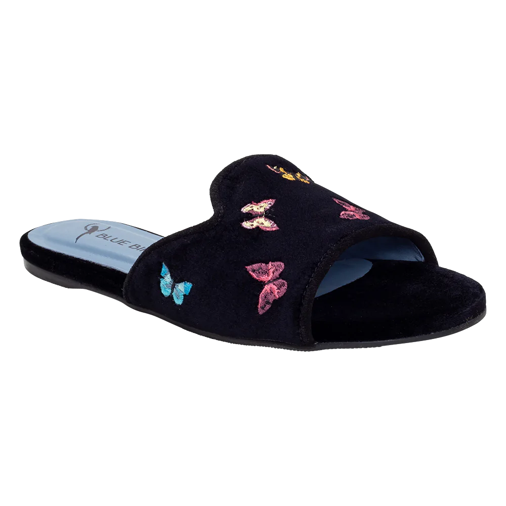 Butterflies Black Flat Slide - Blue Bird Shoes 