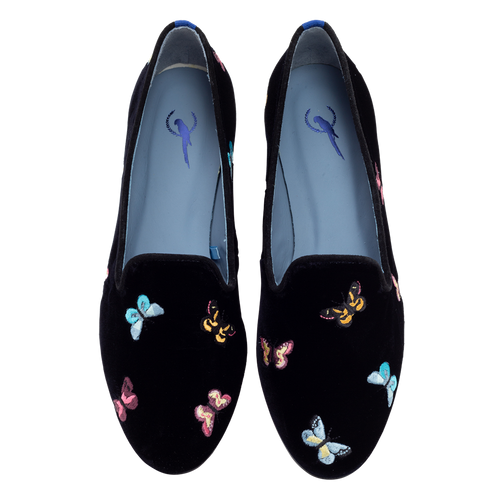 Butterflies Black Loafer - Blue Bird Shoes 