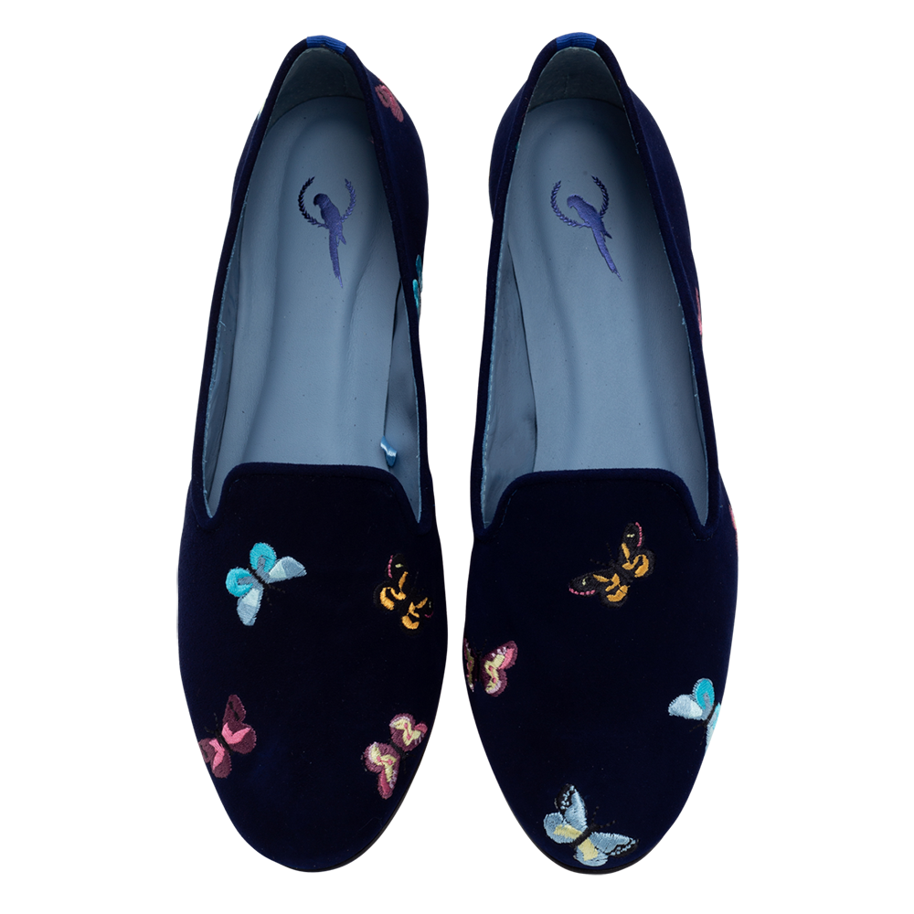 Butterflies Dark Blue Loafer - Blue Bird Shoes 