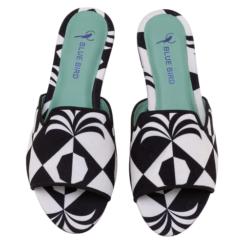 Pineapple Black and White Flat Slide - Blue Bird Shoes 