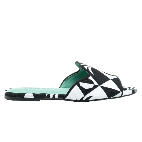 Pineapple Black and White Flat Slide - Blue Bird Shoes 