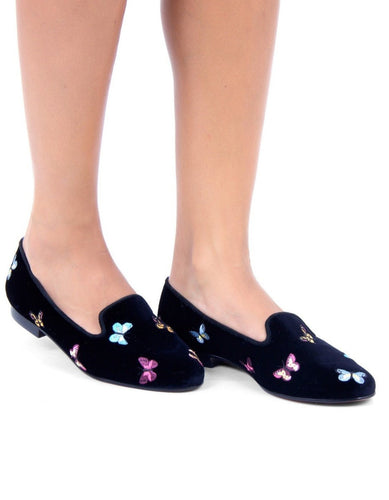 Butterflies Black Loafer - Blue Bird Shoes 